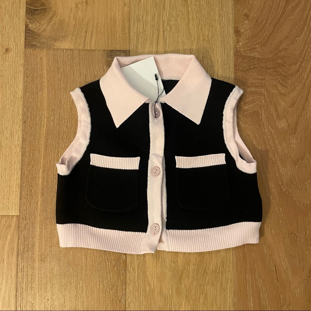 Black & Pink Knit Crop Top